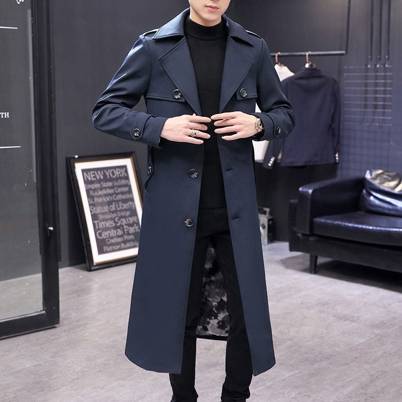 Windbreaker Men's Long Temperament Knee Length Coat