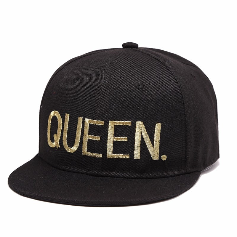 KING QUEEN Gold letters Embroidery Snapback Hats