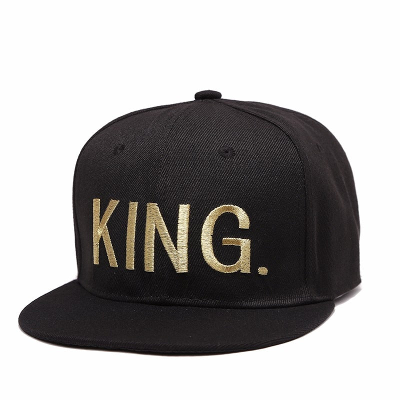 KING QUEEN Gold letters Embroidery Snapback Hats