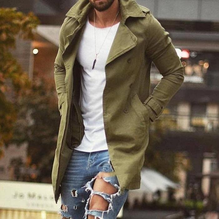 Spring Men's Coat Mid Length Slim Fit Windbreaker