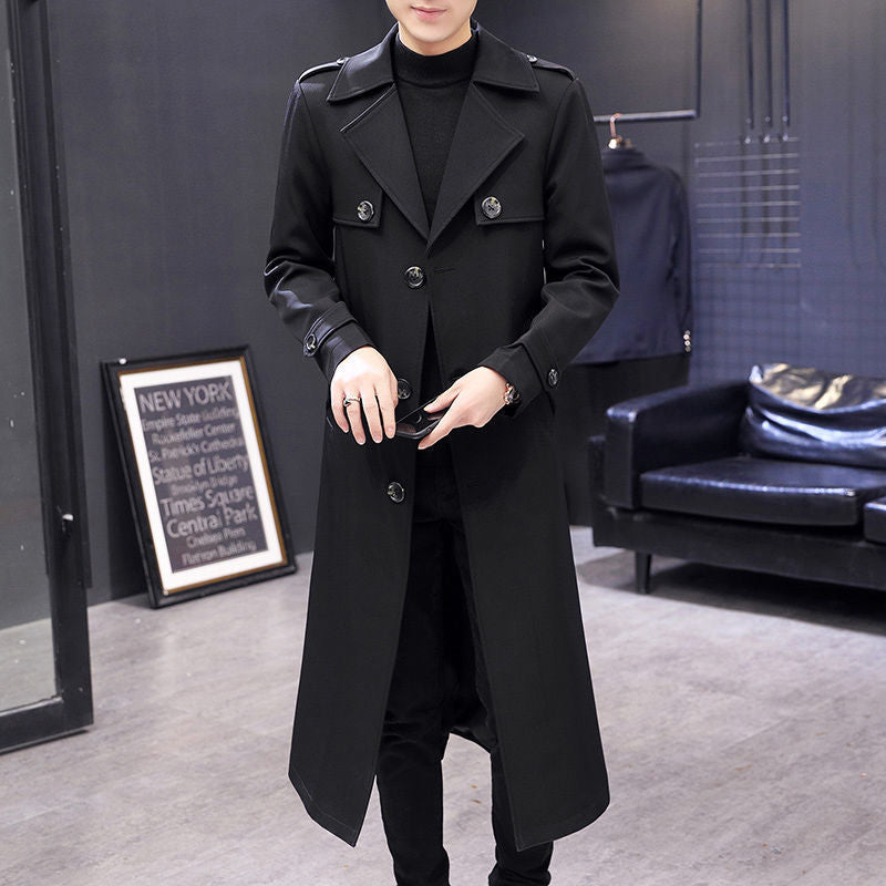 Windbreaker Men's Long Temperament Knee Length Coat