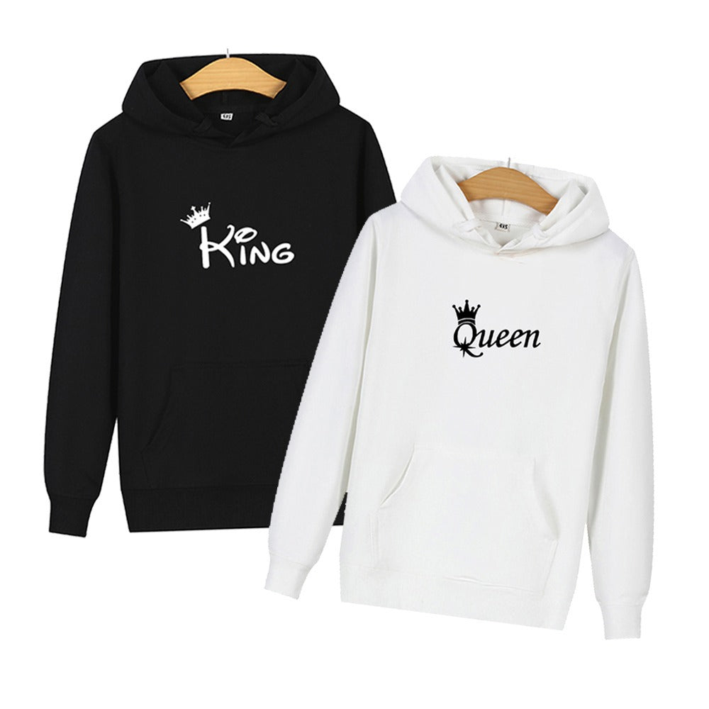 QUEEN KING print hooded couple sweater