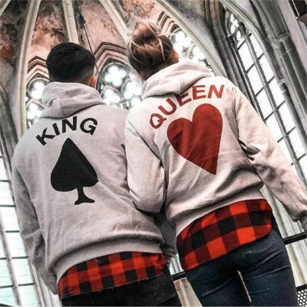 King Queen love men and women cotton hooded sweater