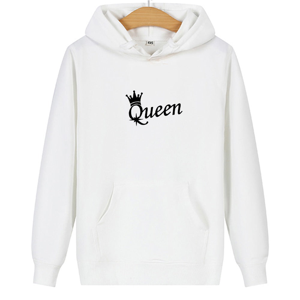 QUEEN KING print hooded couple sweater