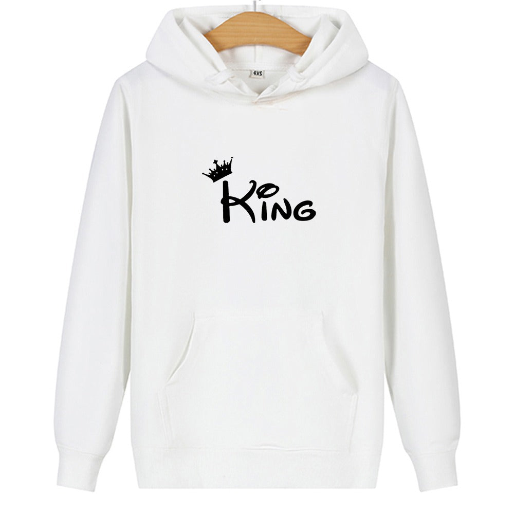 QUEEN KING print hooded couple sweater