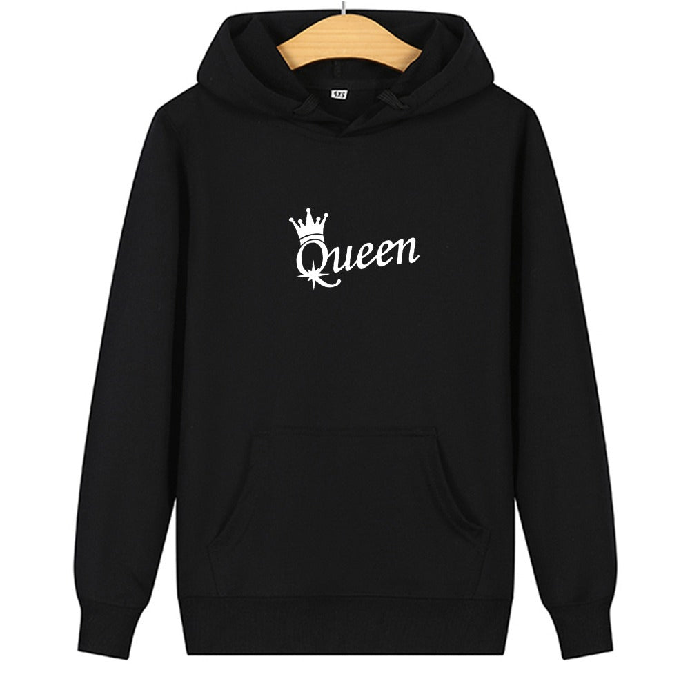 QUEEN KING print hooded couple sweater