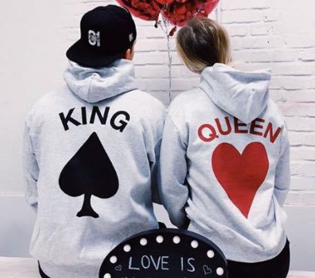 King Queen love men and women cotton hooded sweater