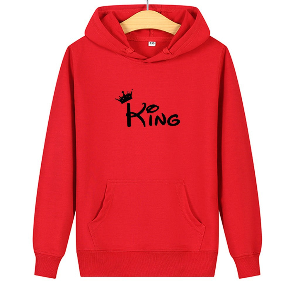 QUEEN KING print hooded couple sweater