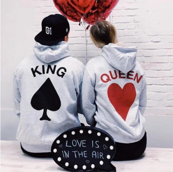 King Queen love men and women cotton hooded sweater