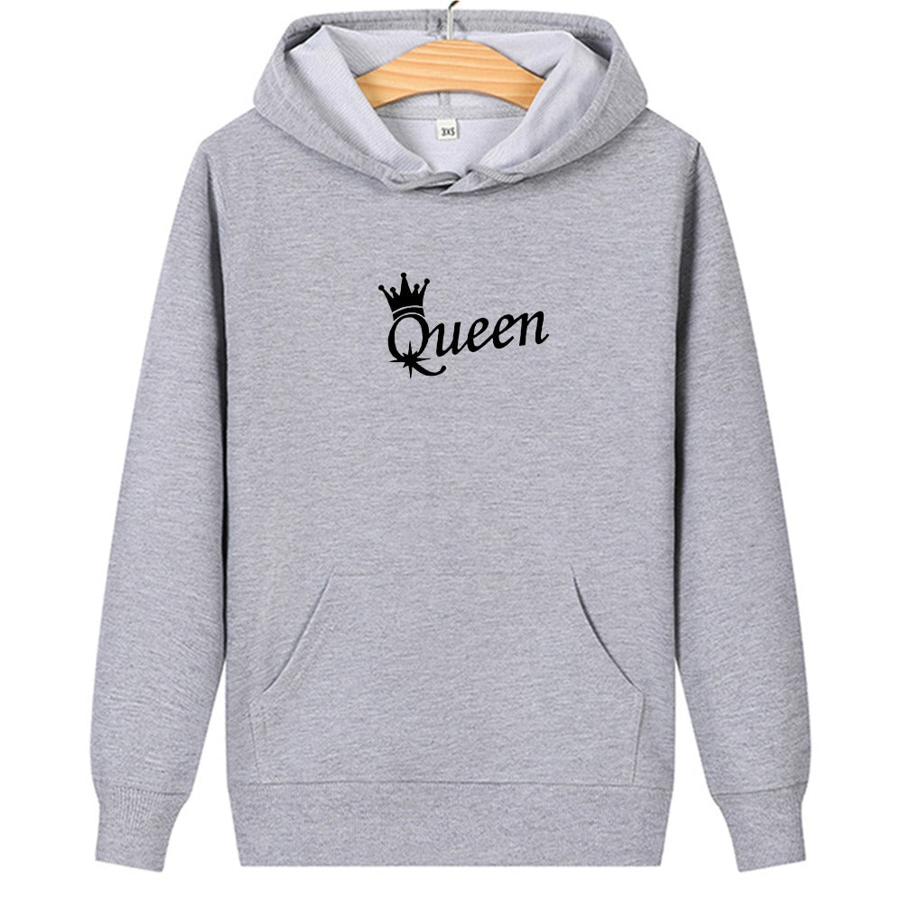 QUEEN KING print hooded couple sweater