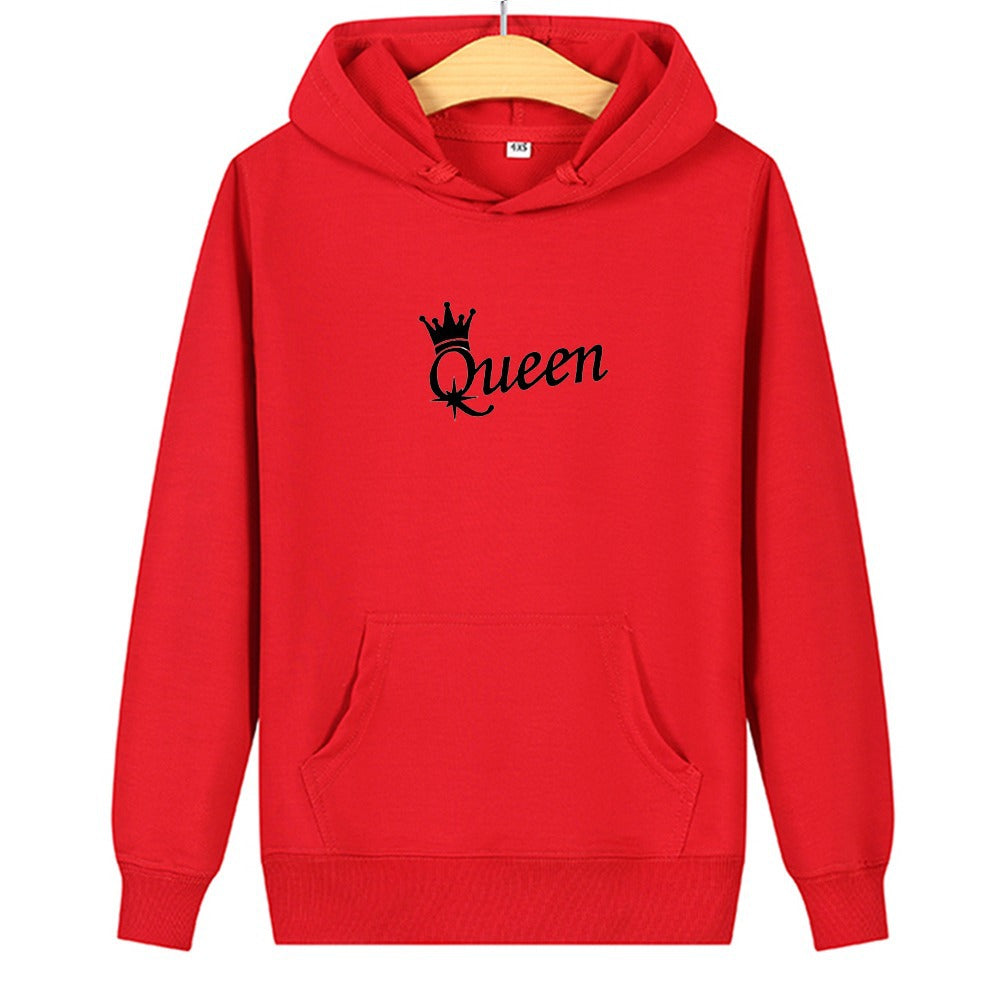 QUEEN KING print hooded couple sweater