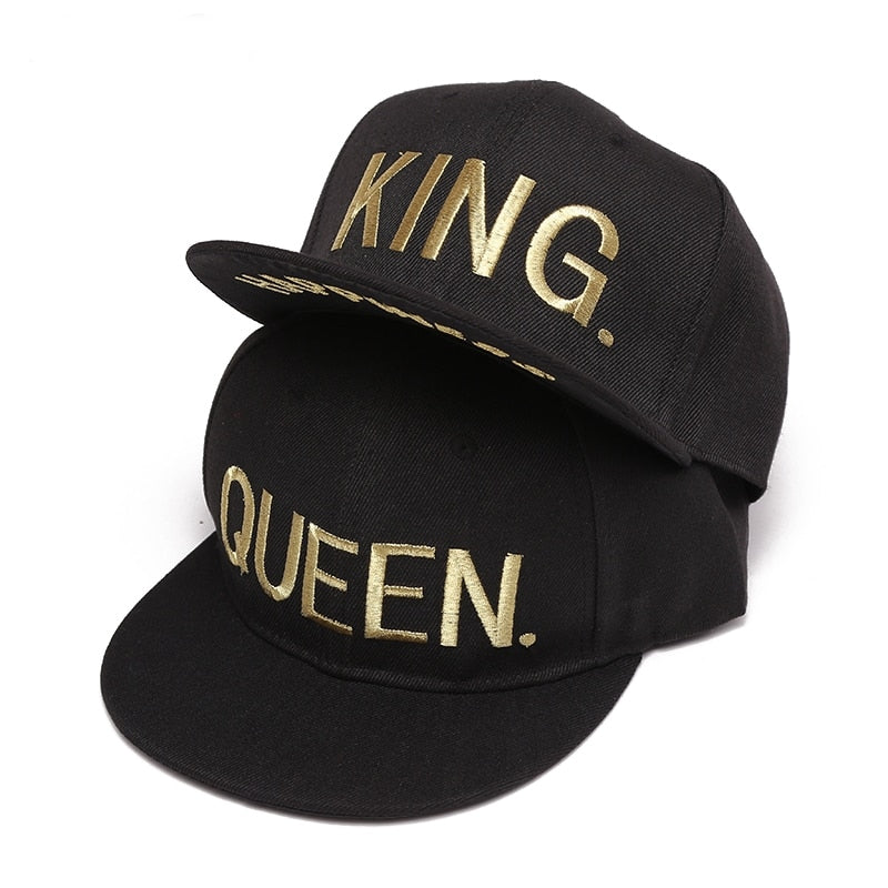 KING QUEEN Gold letters Embroidery Snapback Hats